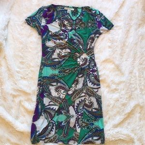 Short Sleeve Paisley Stretchy Wrap Dress, 8